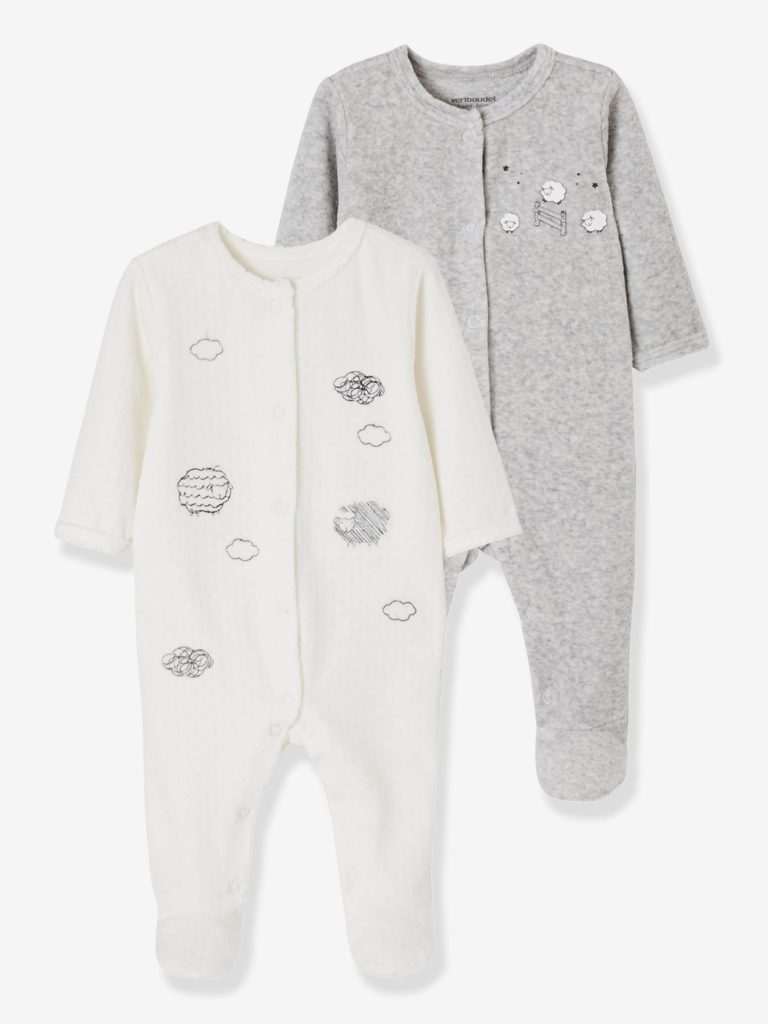 lot de pyjamas bebe en velours ouverture devant nuage