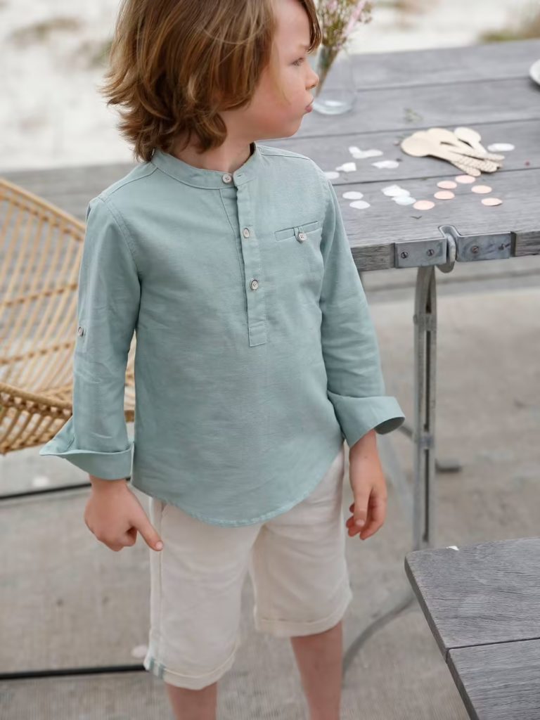 chemise col mao garcon en cotonlin manches longues