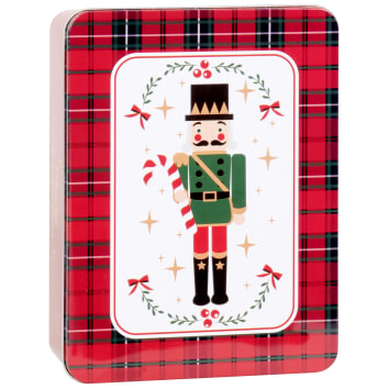 boite de noel en metal motif tartan et casse noisette multicolore