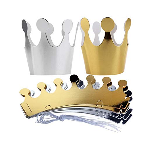 JZK 10x Papier Couronne Bouton de Papier Printemps Princesse Prince Couronne Favors Fête Décoration Accessoires pour Photo Booth Fête Anniversaire Festivals (5 x Or, 5 x Argent)