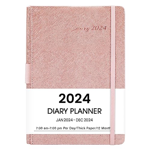 Agenda 2024 - Janvier 2024 à Décembre 2024 Une page par jour Intervalle horaire de 7 à 19 heures Couverture rigide 21 x 14,8 cm