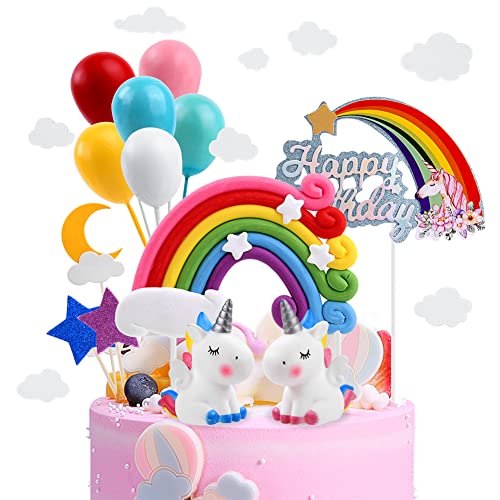 OSDUE Décoration de Gâteau, 8 + 13 Pièces 3D Licorne Figurines Cupcake Toppers pour Enfants Fête d'anniversaire
