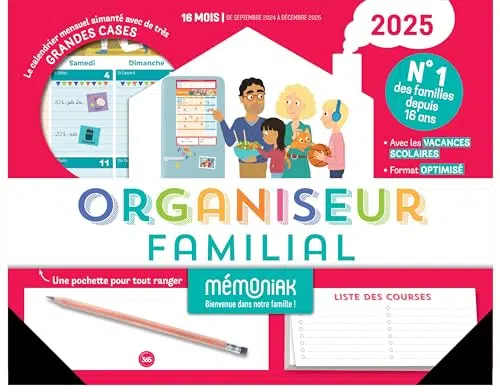 Organiseur familial Mémoniak 2025, calendrier organisation familial mensuel (sept. 2024- déc. 2025)