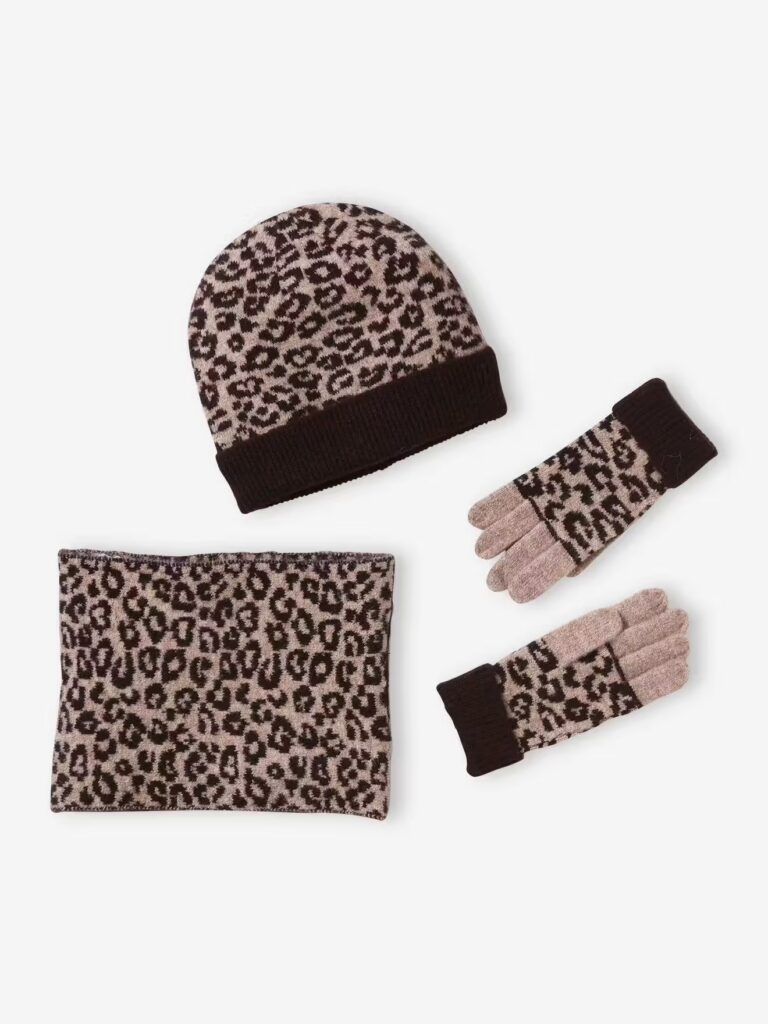 ensemble leopard bonnet snood gants fille