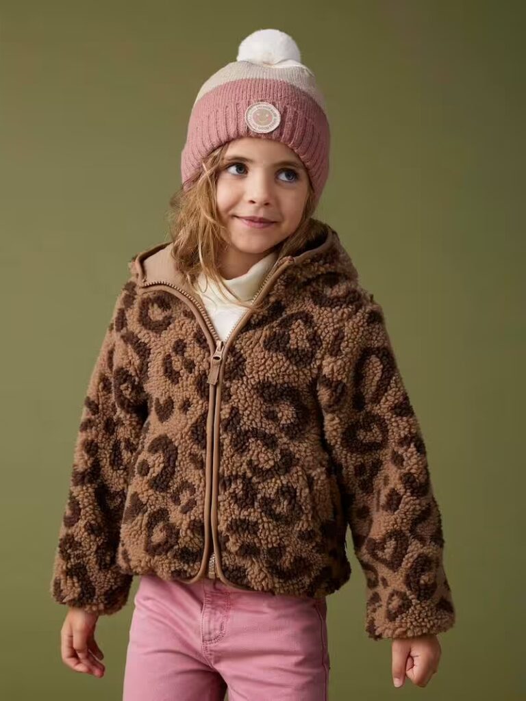 veste a capuche en sherpa imprimee leopard fille