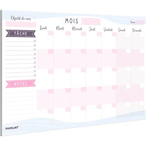 PACKLIST Planning Mensuel - Planificateur Hebdomadaire A4, Agenda Planner Mensuel - Monthly Planner, Agenda To Do List Bloc Note - Agenda Mensuel Francais - Planning Hebdomadaire Au Design Exclusif