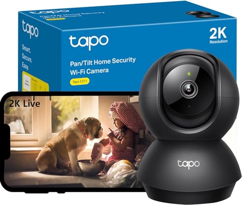 Tapo 2K(3MP) Caméra Surveillance WiFi intérieure 360° C211, Vision nocturne, Notifications en temps réel, Détection de personne, Suivi de mouvement, Télécommande, Compatible avec Alexa, Noir