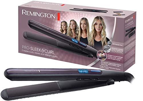 Remington Lisseur Cheveux [2en1: lisse & boucle] Pro Sleek&Curl (Design arrondi, Plaques flottantes XL,Céramique UltraTourmaline, Glisse facile, Ecran LCD, 150-230°C, pochette) Fer à lisser S6505