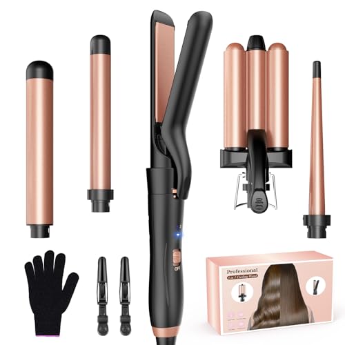 BESTOPE MIX Boucleur a Cheveux, Fer à Boucler 3 Tete avec un Lisseur Cheveux antistatique en céramique pour cheveux avec température réglable Réchauffement rapide Fer à Friser Rose Gold 5 en 1