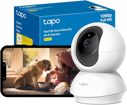 TP-Link Tapo Caméra Surveillance WiFi intérieure 360° 1080p C200, Vision nocturne, Notifications en temps réel, Détection de personne, Suivi de mouvement, Télécommande, Compatible avec Alexa