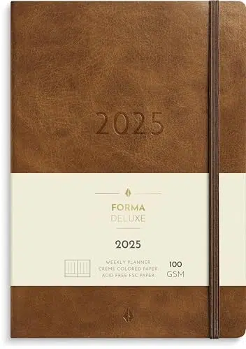 Burde Agenda Marron 2025 Couverture rigide | A5 | Semainier 2025 | 21x15 cm | 12 mois | Année complète 2025 | Verticale | Forma Deluxe