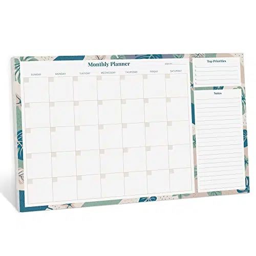 Rileys & Co - Planificateur Mensuel Calendrier Non Daté 52 Feuilles Détachables Agenda Bloc-Notes Listes de Tâches Priorités Organisation Mensuelle Planning Productivité 41,9 x 29,2 cm (fleuri