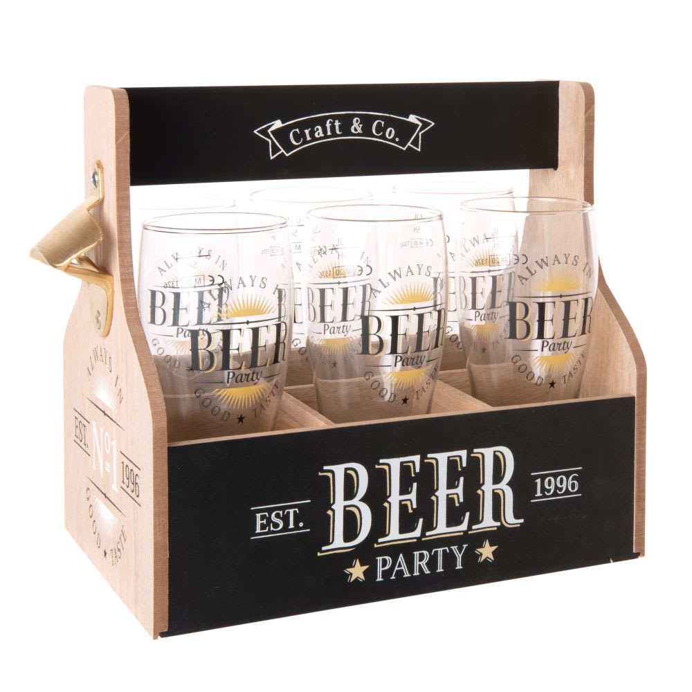 coffret verres a biere en verre et support imprime