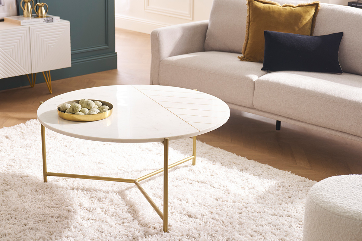 table basse ronde design en marbre blanc et laiton d cm sillon c f cf