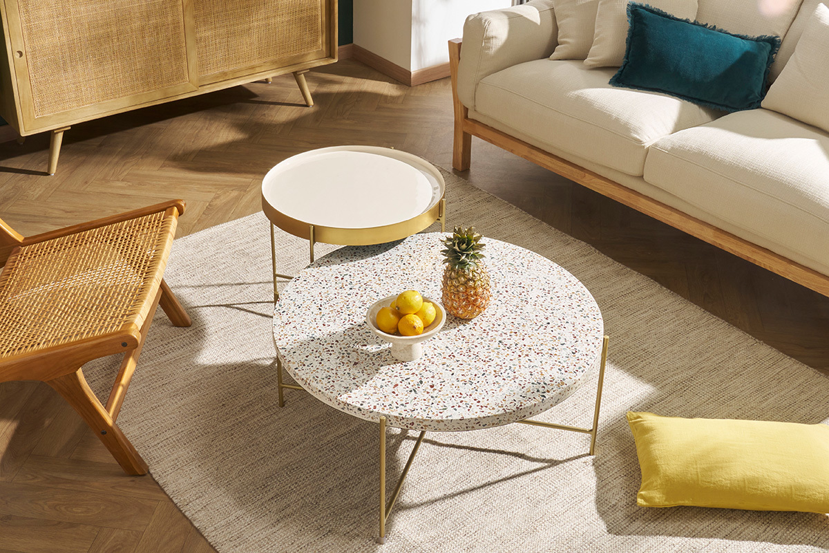 table basse ronde design en terrazzo et metal dore d cm mezzo fa